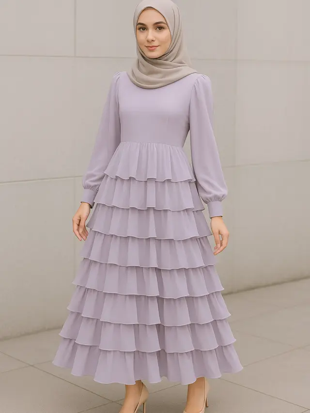 Model Gamis Ceruti Flow Ruffle Pastel