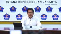 Juru Bicara Satuan Tugas Penanganan COVID-19 Wiku Adisasmito saat konferensi pers perkembangan COVID-19 di Istana Kepresidenan Jakarta, Kamis, 1 April 2021. (Biro Pers Sekretariat Presiden/Lukas)
