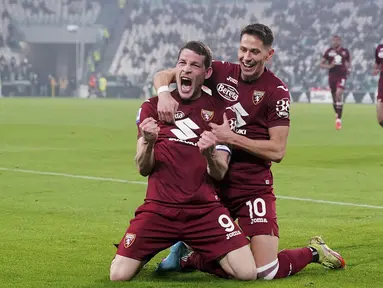 Juventus harus puas berbagi angka saat menjamu sang tetangga, Torino dalam partai Serie A 2021/22 giornata 26 di Allianz Stadium, Sabtu (19/2/2022). (Spada/LaPresse via AP)