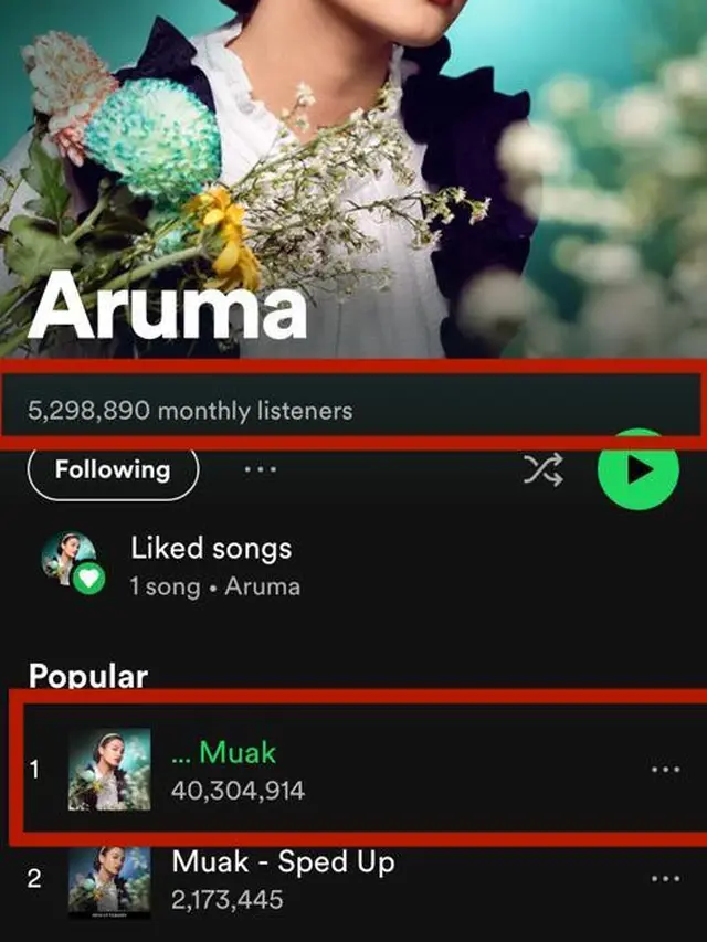 Hingga saat ini, lagu hasil kerjasama Aruma dengan label rekaman Sony Music sukses mencapai 40 juta streams di platform Spotify.