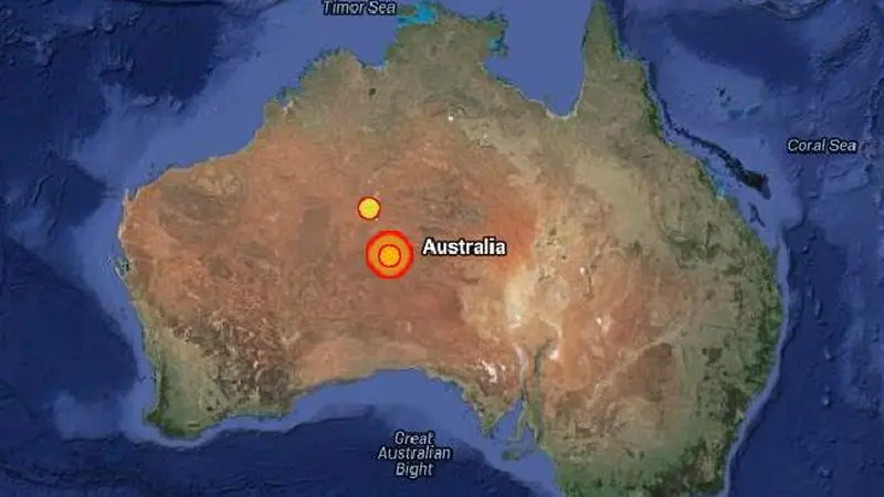 Posisi gempa bumi di Northert Territory, Australia. (News.com.au)