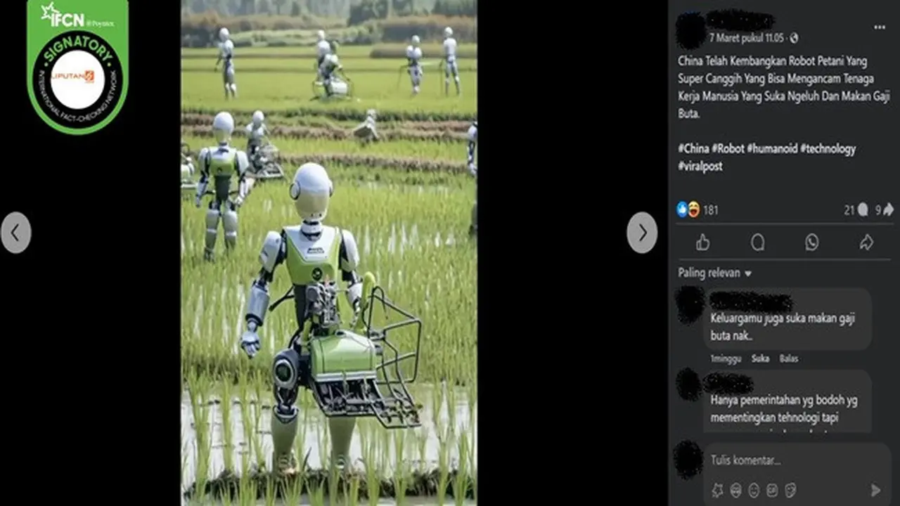 Gambar tangkapan layar foto yang diklaim sebagai robot petani super canggih buatan China. (sumber: Facebook)