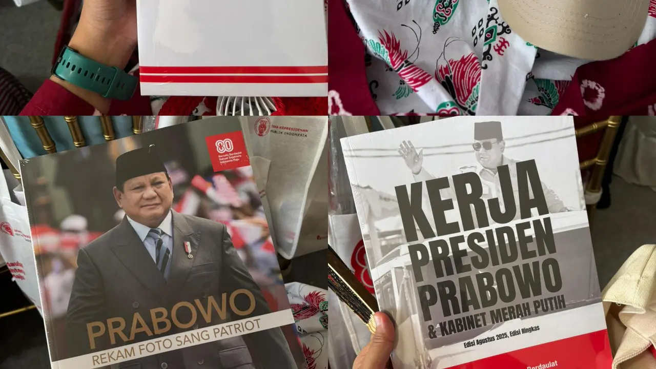 Suvernir atau bingkisan untuk semua tamu undangan yang hadir pada upacara peringatan HUT ke-80 RI di halaman Istana Merdeka Jakarta, Minggu (17/8/2025).