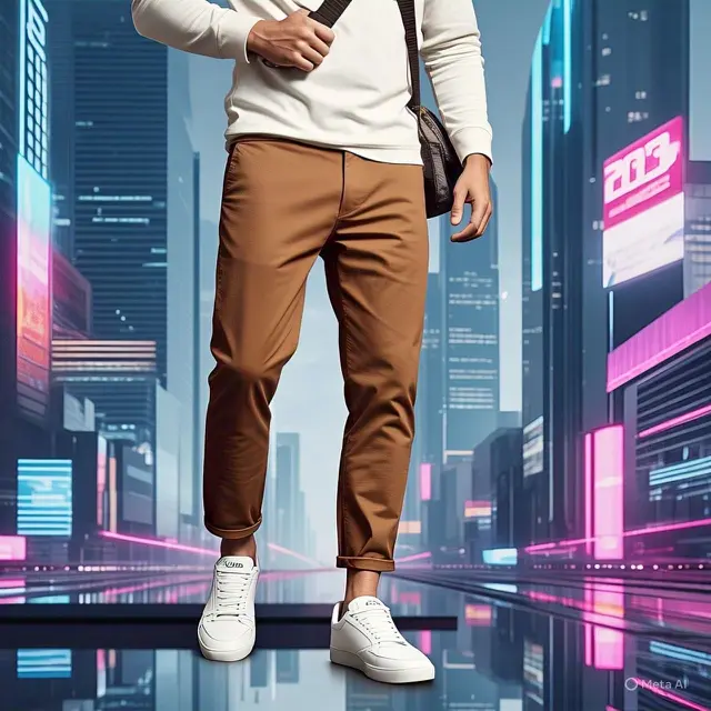 Celana Ankle Pants Coklat dengan Kaos Lengan Panjang dan Sneakers