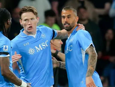 Scott McTominay menjadi pahlawan saat membawa Napoli menang dua gol tanpa balas dari Torino di pekan ke-34 Serie A, Senin (28/4/2025) dini hari WIB. (AFP/Carlo Hermann)