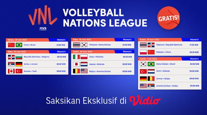 Jadwal & Live Streaming Women’s Volleyball Nations League 2022 Week 3, 28-30 Juni 2022 di Vidio
