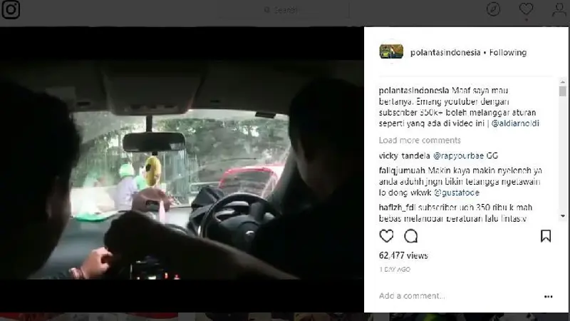 Merasa Terkenal, Youtuber Ini Bangga Melanggar Lalu Lintas (Foto:istimewa)