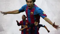 Barcelona - Giovanni van Bronckhorst, Ronaldinho, Ricardo Quaresma (Bola.com/Adreanus Titus)