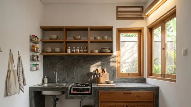 Meja Masak Beton dengan Kabinet Bawah yang Fungsional