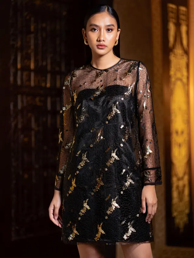 Dress Brokat Kombinasi Tile Import Elegan