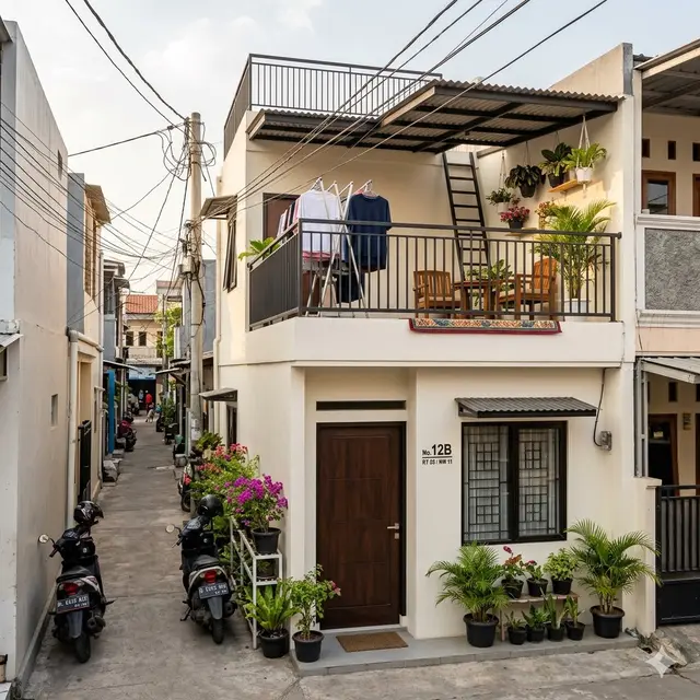 Rumah di Gang Sempit dengan Rooftop untuk Jemur dan Area Santai