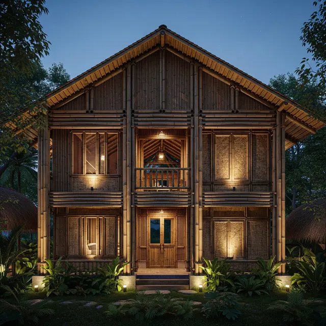 Desain Rumah Desa dengan Lampu Temaram Estetik