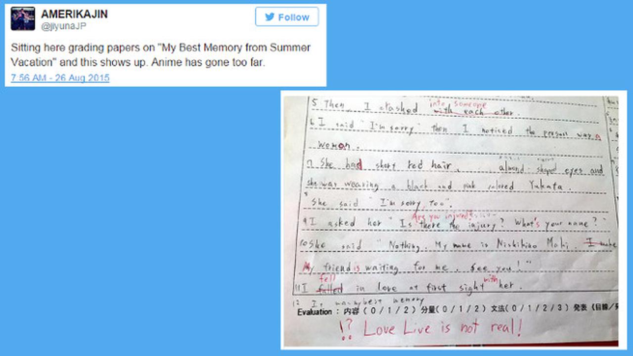 Murid Mengkhayalkan Bertemu Karakter Anime dalam Tugas Menulis