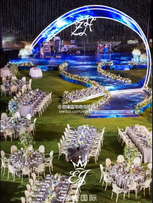 Nuansa putih dan biru mendominasi pernikahan Ken Zhu dan Vivien Han Wenwen. Acara itu digelar di The Mulia, Mulia Resorts & Villas, Nusa Dua Bali, Sabtu (3/9/2016). (dok.Facebook)