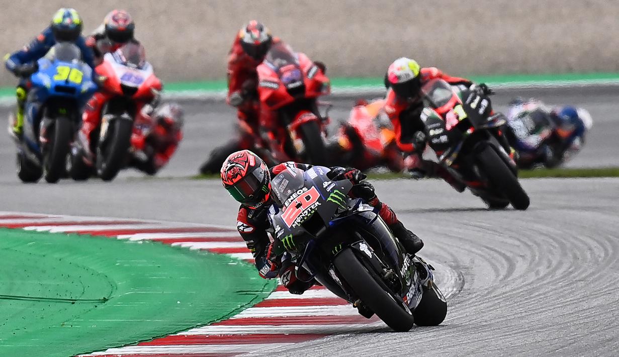 Di posisi ketiga ditempati pimpinan klasemen sementara, Fabio Quartararo (Monster Energy Yamaha). (Foto: AFP/Joe Klamar)