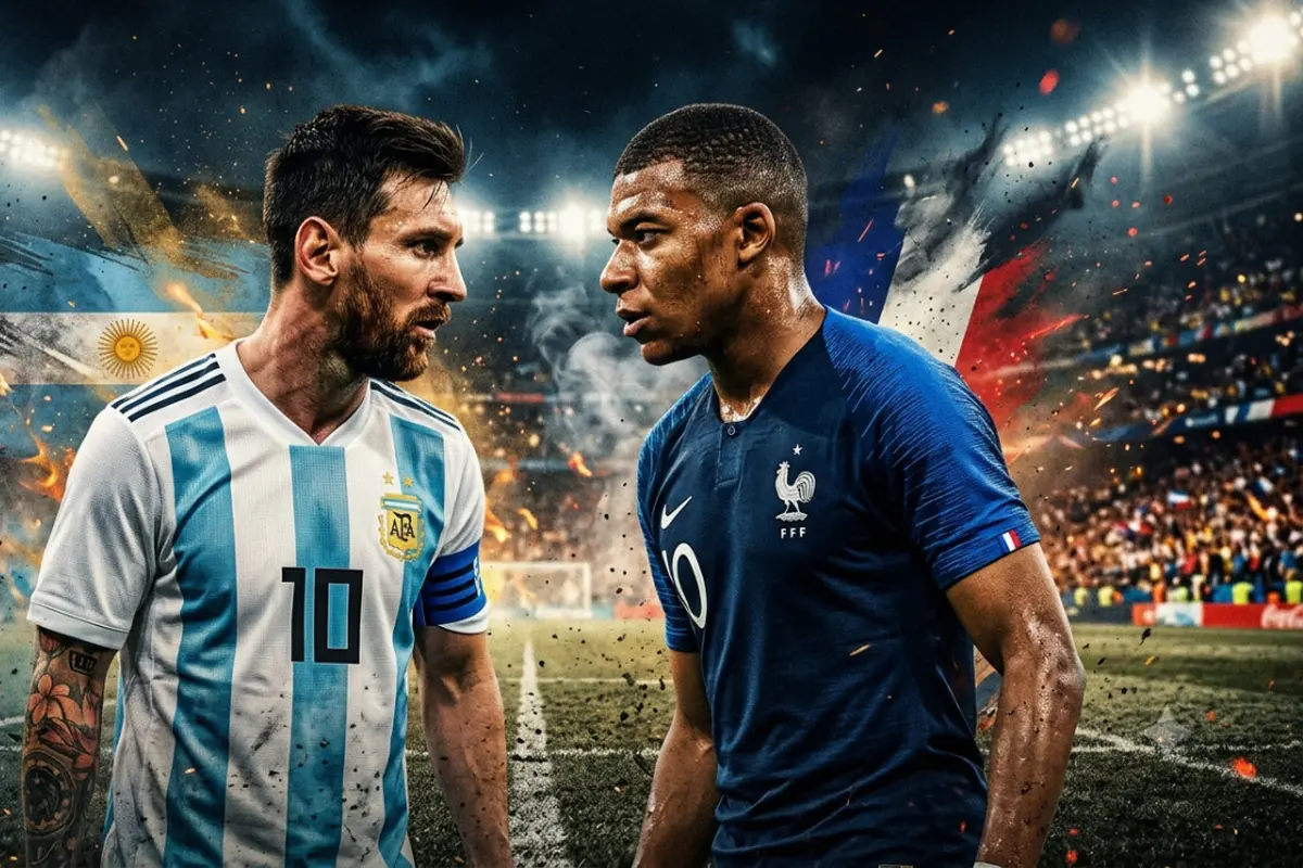 Ilustrasi Lionel Messi vs Kylian Mbappe