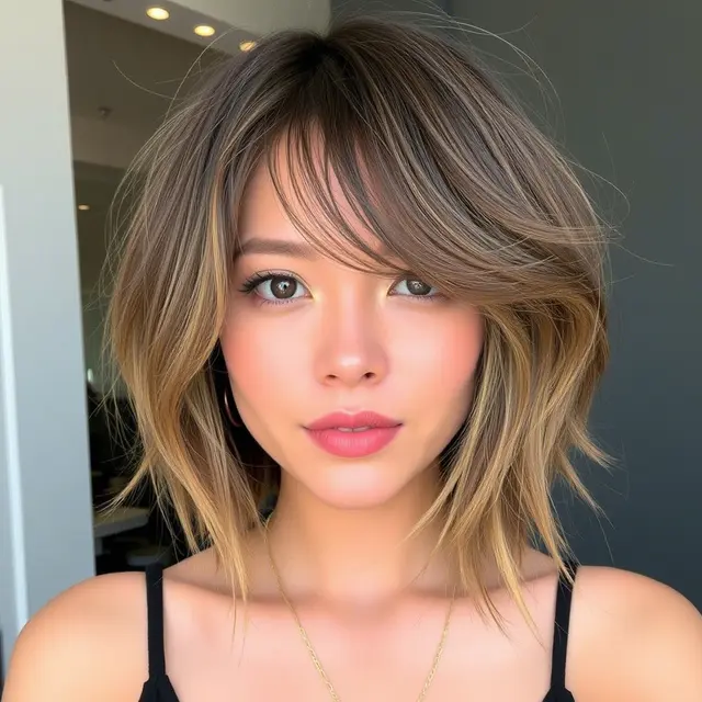 Bob Bergelombang dengan Wispy Bangs