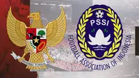 Logo PSSI dan Timnas Indonesia. (Bola.com/Dody Iryawan)