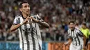 Gelandang Juventus, Angel Di Maria berselebrasi setelah mencetak gol ke gawang Sassuolo pada pertandingan Liga Serie A Italia di stadion Juventus di Turin (15/8/2022). Juventus menang atas Sassuolo 3-0. (Marco Alpozzi/LaPresse via AP)