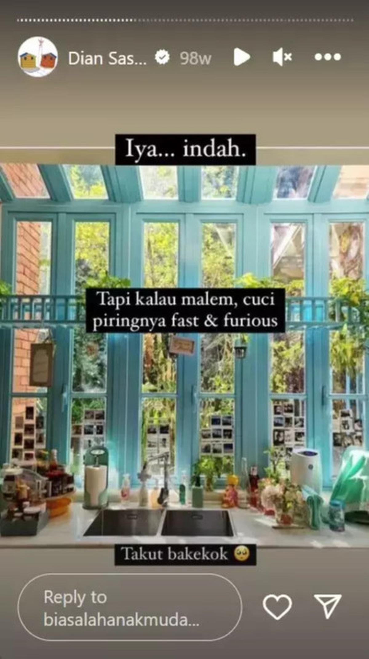5 Potret Dapur Estetik Dian Sastro, Area Cuci Piring Bikin Deg-degan & Meja Makan dengan Vitamin D Langsung dari Tuhan