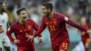 Ferran Torres. Sayap kiri Timnas Spanyol berusia 22 tahun ini mencetak brace di Piala Dunia 2022 pada laga matchday pertama di Grup E menghadapi Kosta Rika (23/11/2022). Pada laga yang dimenangi Spanyol 7-0 tersebut, Ferran Torres mencetak dua golnya pada menit ke-31 melalui eksekusi penalti dan pada menit ke-54. Sementara pada matchday kedua menghadapi Jerman(27/11/2022) ia gagal mencetak gol dalam laga yang berkesudahan imbang 1-1. (AP/Francisco Seco)