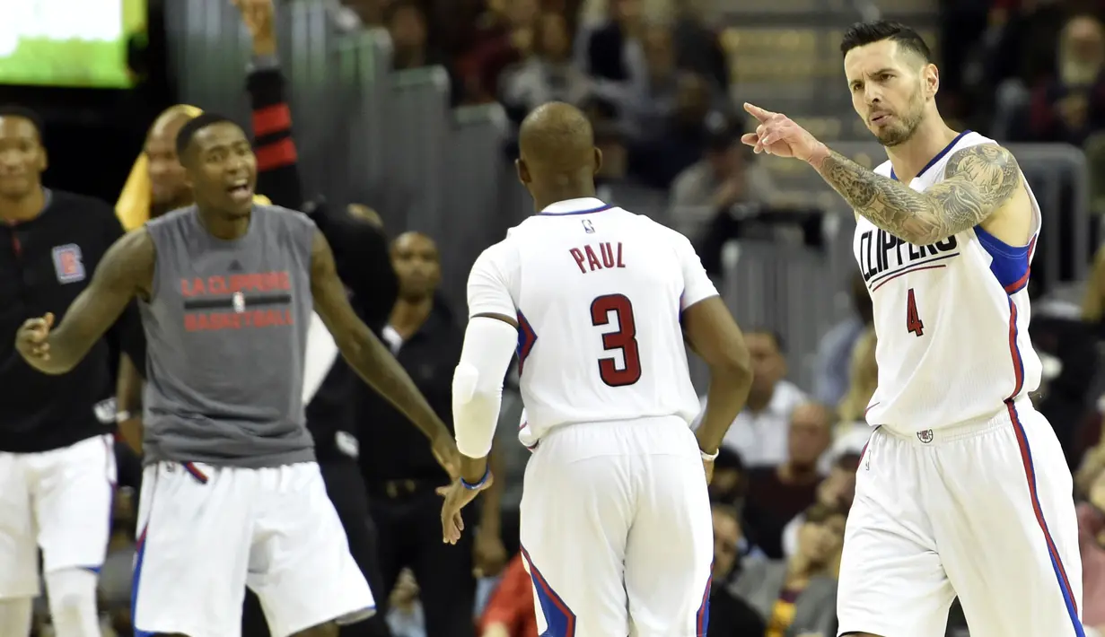 Ekspresi para pemain LA Clippers usai mengalahkan  Cleveland Cavaliers 113-94 pada laga NBA 2016-2017 di Quicken Loans Arena, (1/11/2016).  (Reuters/David Richard-USA TODAY Sports)