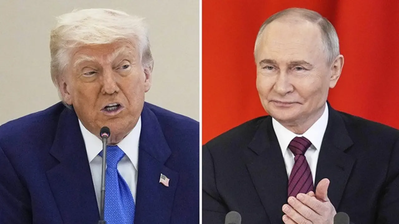 Foto kombinasi ini menampilkan Presiden Amerika Serikat Donald Trump dalam sebuah forum bisnis di Abu Dhabi, Uni Emirat Arab, pada 16 Mei 2025 dan Presiden Rusia Vladimir Putin dalam sebuah upacara penandatanganan di Kremlin, Moskow, pada 10 Mei 2025.