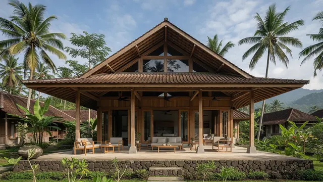 Desain Rumah Minimalis dengan Atap Limasan dan Teras Lebar/Gemini AI