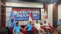 Sekjen Partai Gerindra Ahmad Muzani menyambangi Media Center Partai Gelombang Indonesia Raya (Gelora) di kawasan Patra Senayan Jakarta.