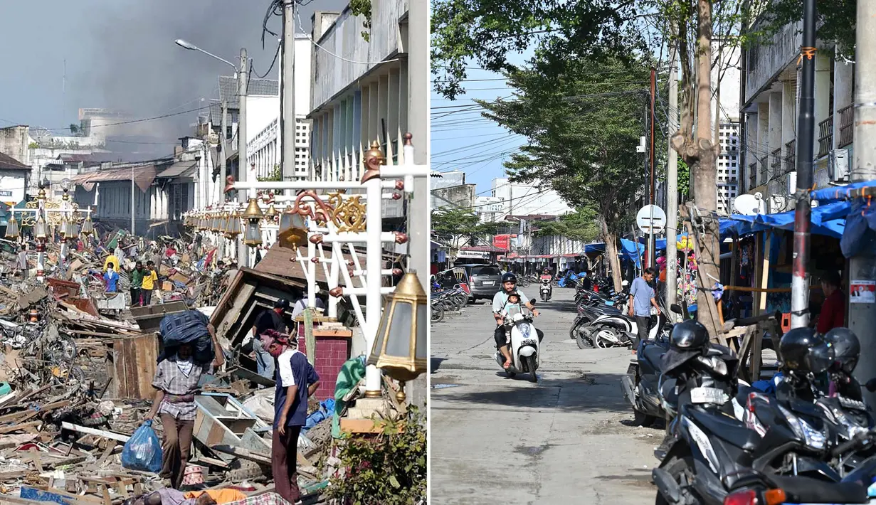 Jumlah korban terbesar terdapat di Indonesia, tercatat ada 173.741 jiwa meninggal dan 394.539 lainnya mengungsi karena kehilangan tempat tinggal. (Foto oleh: Chaideer MAHYUDDIN and Bay ISMOYO/AFP)