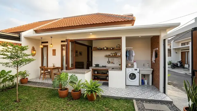 Contoh Rumah Kecil Type 45 dengan Taman Belakang dan Dapur Terbuka