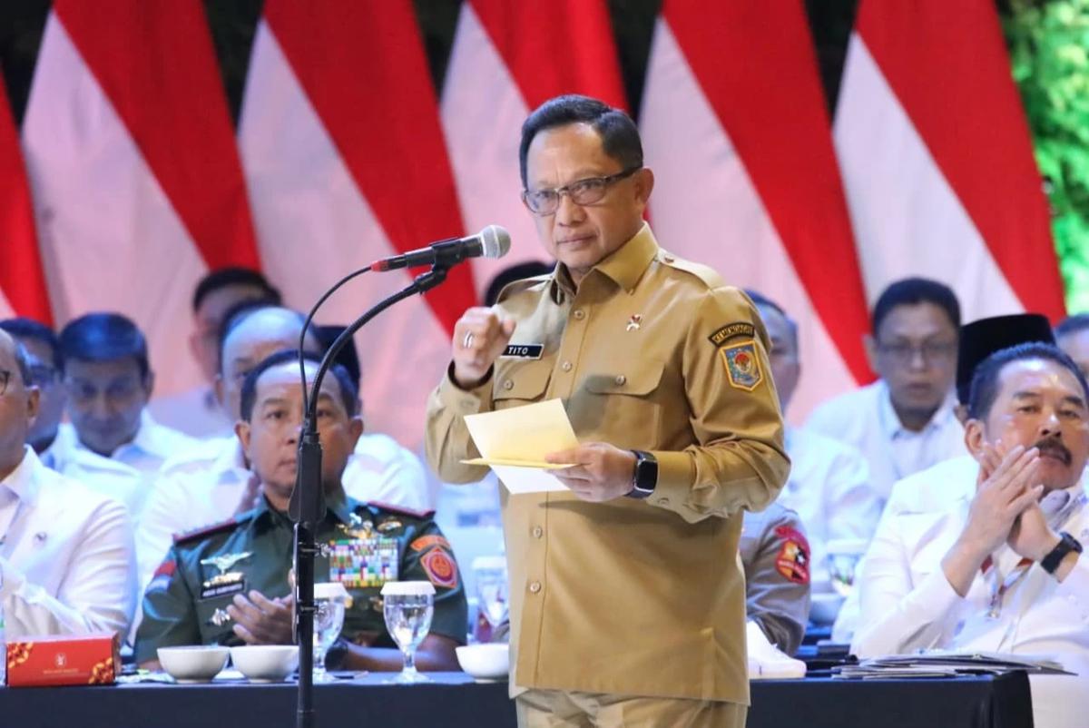 Mendagri Tito Karnavian saat Rakornas Pemerintah Pusat dan Daerah Tahun 2026