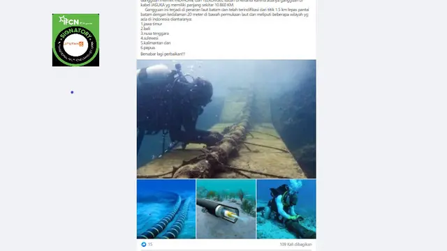 Cek Fakta Liputan6.com menelusuri klaim foto gangguan kabel internet bawah laut IndiHome