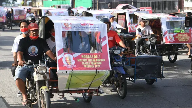 Pendukung Ganjar Pranowo di Medan menggelar konvoi dengan bentor. (Istimewa)