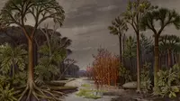 Ilustrasi pohon-pohon dari masa Permian akhir, termasuk spesies Gigantopterid. (Sumber Potonie (1899) Lehrbuch der Pflanzenpalaeontogie. Ferdinand Dümmler Verlagsbuchhandlung, Berlin via seedbiology.de) 