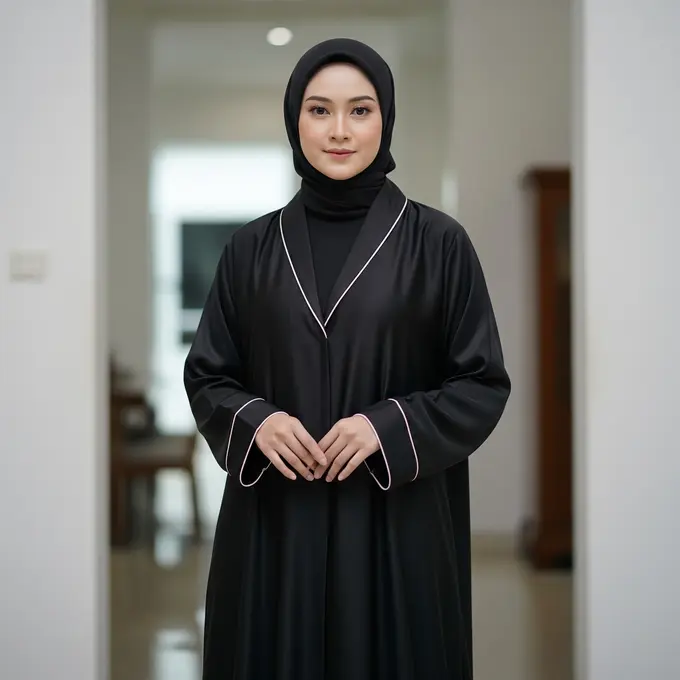 Model Gamis Hitam Kombinasi Pastel (Image by Gemini AI)