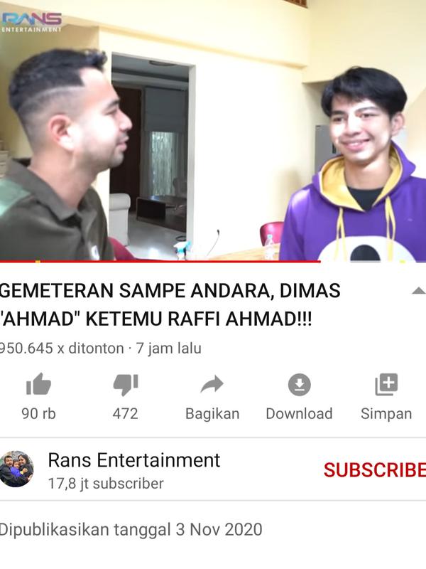 Unggahan Raffi Ahmad. (Foto: YouTube RANS Entertainment)