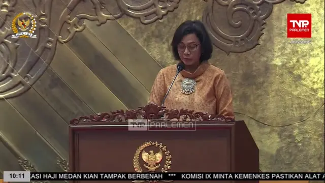 Menteri Keuangan Sri Mulyani Indrawati saat Rapat Paripurna DPR RI, Senin (20/5/2024). (Fot: tangkapan layar/ Arief RH)
