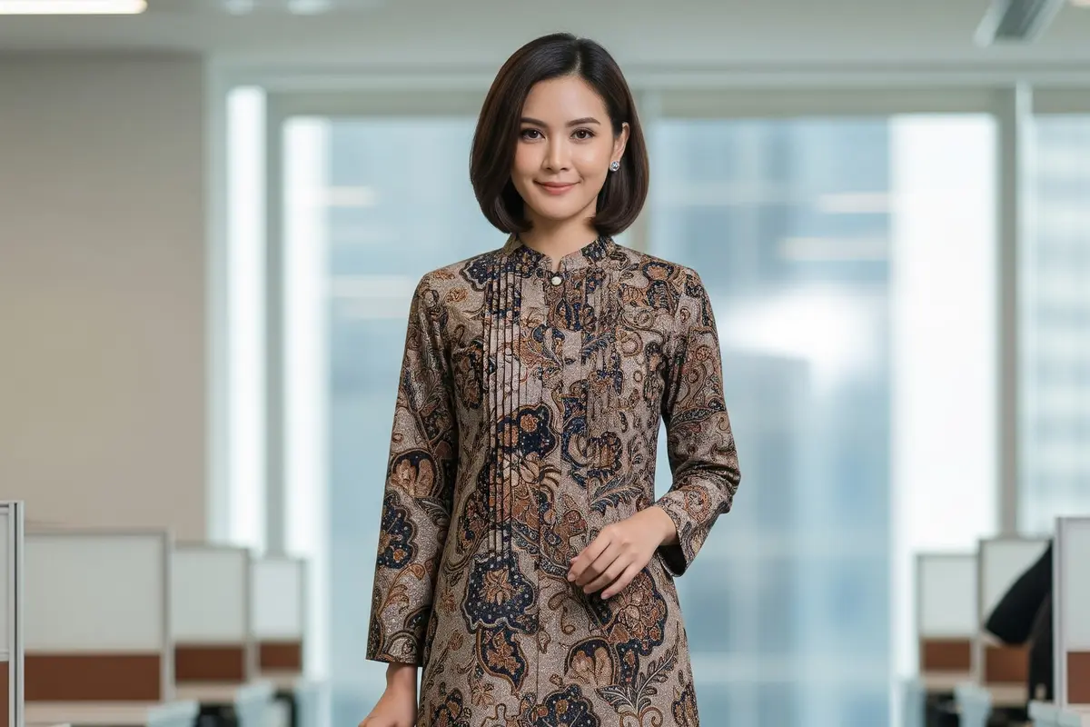 Atasan Batik Wanita Elegan Panjang Terbaru (Image by Gemini AI)