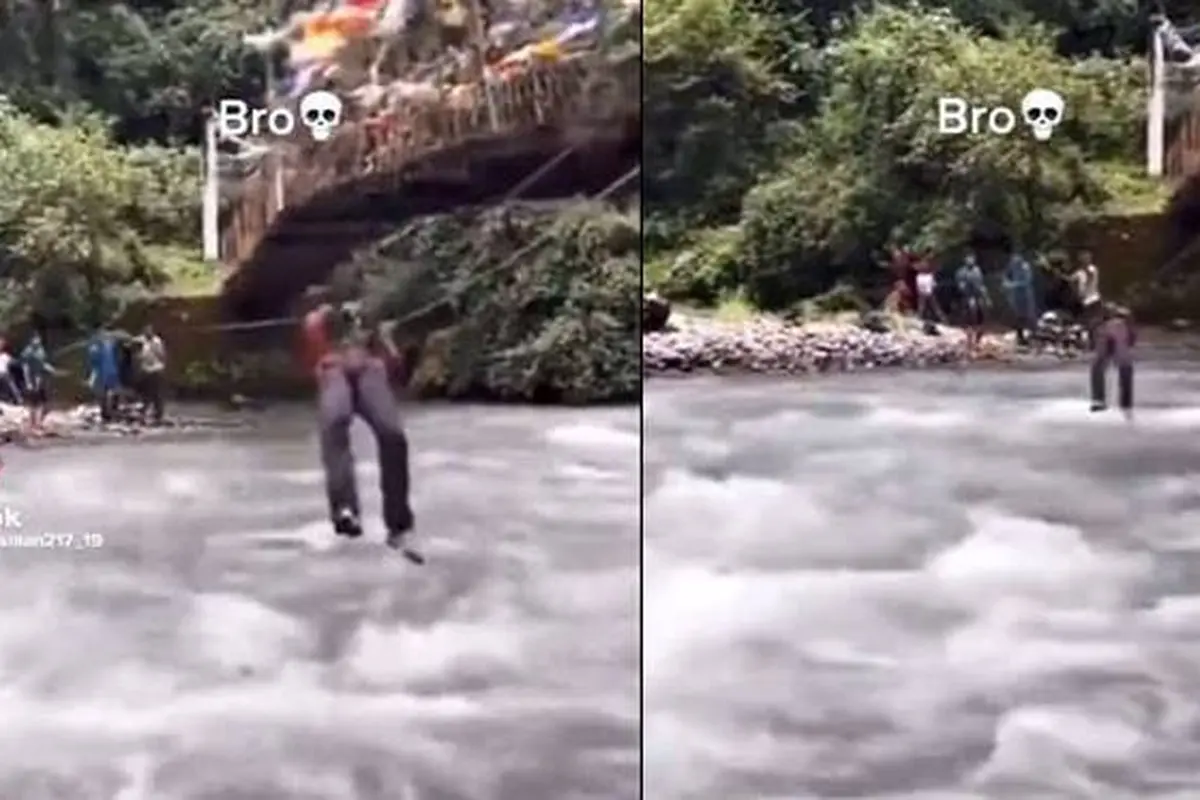 Seberangi Sungai Pakai Tali, Aksi Berani Pria Ini Malah Berujung Apes