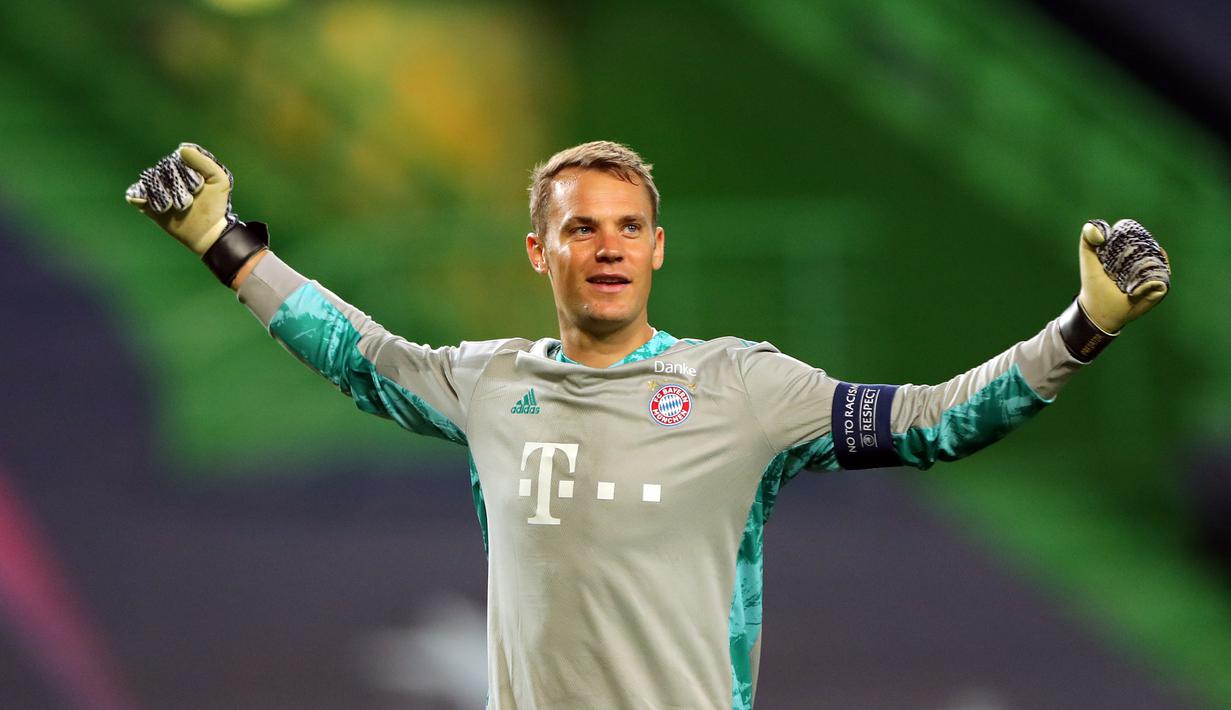 6. Manuel Neuer - Peran Neuer tampil apik dalam menjaga gawang Bayern Munchen di Liga Champions Musim ini. Kiper 34 tahun ini mampu menahan serangan tanpa kebobolan saat Bayern Munchen mengalahkan Lyon di babak semifinal Liga Champions. (AFP/Miguel A. Lopes/pool)