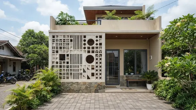 Model lubang angin rumah yang fungsional sekaligus mempercantik fasad dengan desain kombinasi pola