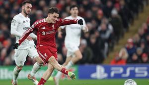 Pemain Liverpool, Florian Wirtz, mencetak gol kedua timnya ke gawang Qarabag dalam pertandingan Liga Champions di Anfield, Inggris, Kamis (29/1/2026) dini hari WIB. (AP Photo/Darren Staples)
