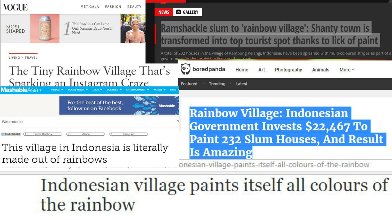 Media asing yang menyoroti Kampung Pelangi di Semarang. (Berbagai Sumber)