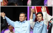FOTO: Adem, Capres-Cawapres Kompak Bergandeng Tangan Usai Debat Terakhir Pilpres 2024