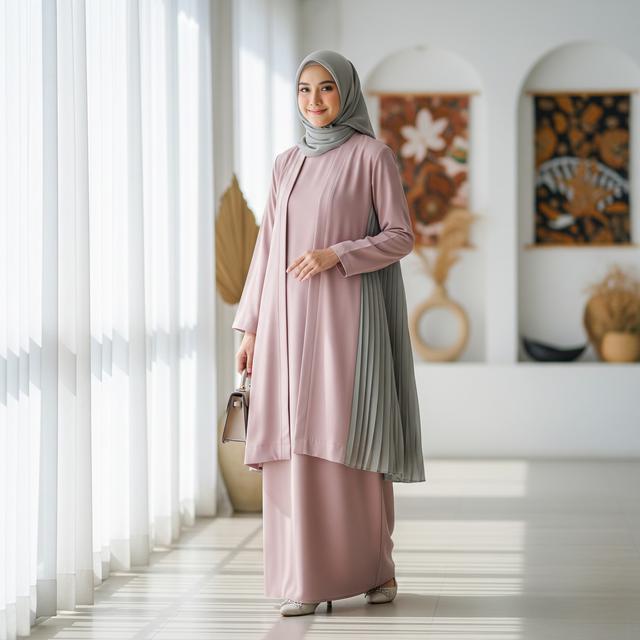 1. Gamis Outer Set Aksen Pleats (Lipit)