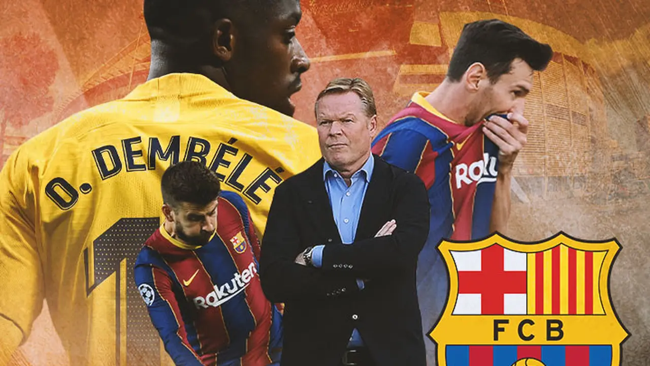 Barcelona - Ilustrasi Ronald Koeman dan bintang-bintang Barcelona manyun