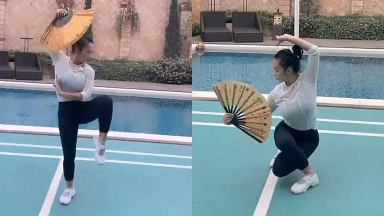 7 Momen Krisdayanti Latihan Wushu, Praktekan Jurus Kipas