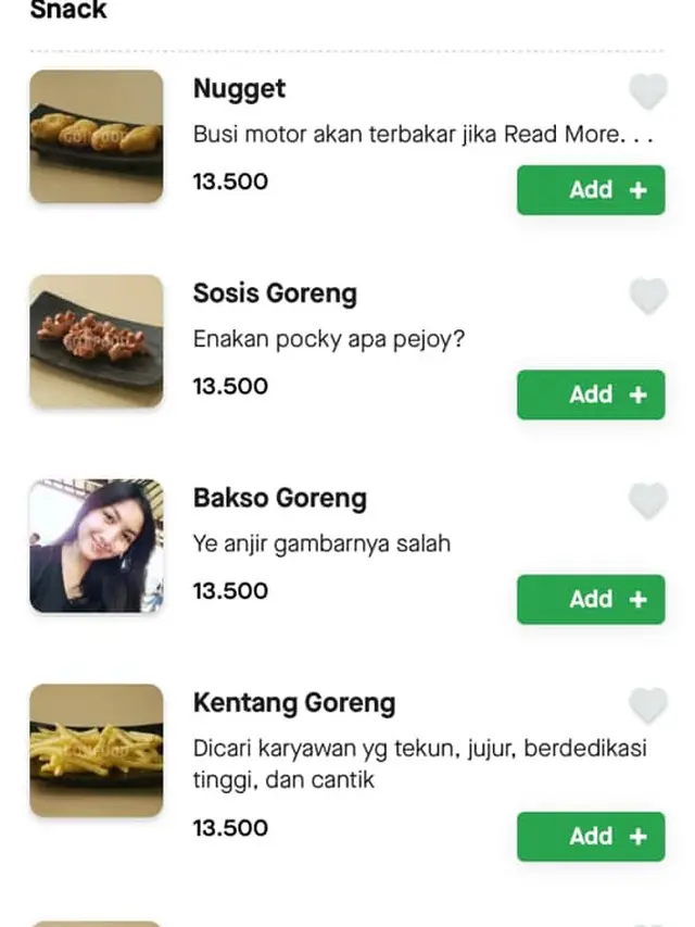 deskripsi menu makanan kocak