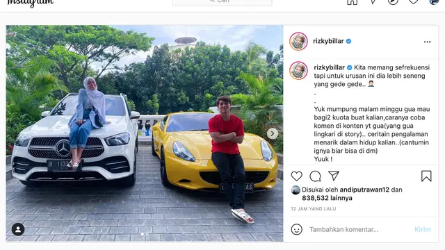 Unggahan Rizky Billar. (Foto: Instagram @rizkybillar)